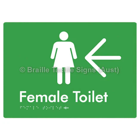 Female Toilet w/ Large Arrow - Braille Tactile Signs (Aust) - BTS01n->L-grn - Fully Custom Signs - Fast Shipping - High Quality