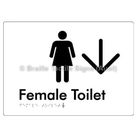 Female Toilet w/ Large Arrow - Braille Tactile Signs (Aust) - BTS01n->D-wht - Fully Custom Signs - Fast Shipping - High Quality