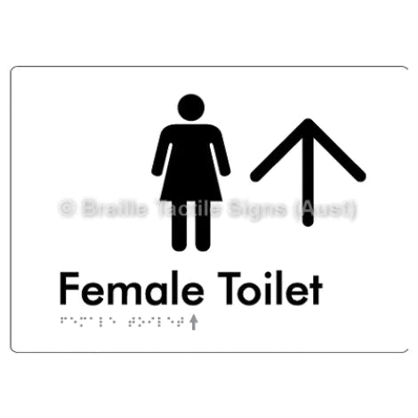 Female Toilet w/ Large Arrow - Braille Tactile Signs (Aust) - BTS01n->U-wht - Fully Custom Signs - Fast Shipping - High Quality