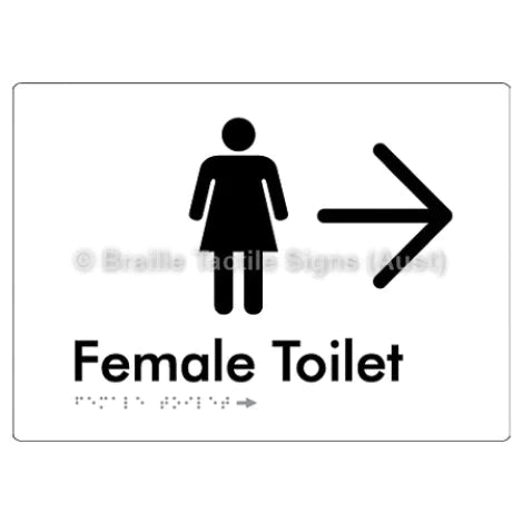 Female Toilet w/ Large Arrow - Braille Tactile Signs (Aust) - BTS01n->R-wht - Fully Custom Signs - Fast Shipping - High Quality