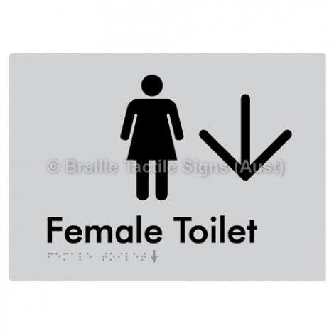 Female Toilet w/ Large Arrow - Braille Tactile Signs (Aust) - BTS01n->L-blu - Fully Custom Signs - Fast Shipping - High Quality