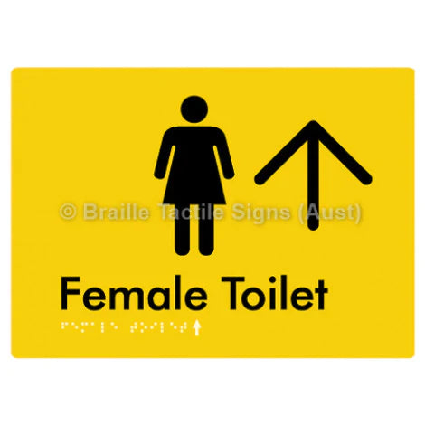 Female Toilet w/ Large Arrow - Braille Tactile Signs (Aust) - BTS01n->U-yel - Fully Custom Signs - Fast Shipping - High Quality