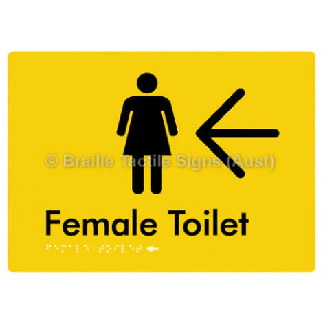 Female Toilet w/ Large Arrow - Braille Tactile Signs (Aust) - BTS01n->L-yel - Fully Custom Signs - Fast Shipping - High Quality