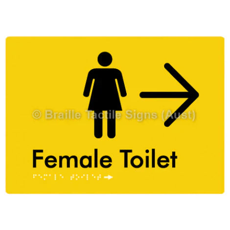 Female Toilet w/ Large Arrow - Braille Tactile Signs (Aust) - BTS01n->R-yel - Fully Custom Signs - Fast Shipping - High Quality