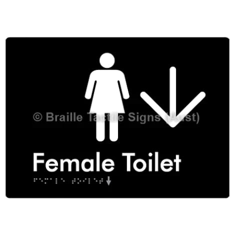 Female Toilet w/ Large Arrow - Braille Tactile Signs (Aust) - BTS01n->D-blk - Fully Custom Signs - Fast Shipping - High Quality