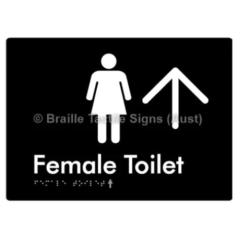 Female Toilet w/ Large Arrow - Braille Tactile Signs (Aust) - BTS01n->U-blk - Fully Custom Signs - Fast Shipping - High Quality