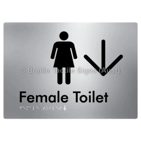 Female Toilet w/ Large Arrow - Braille Tactile Signs (Aust) - BTS01n->D-aliS - Fully Custom Signs - Fast Shipping - High Quality