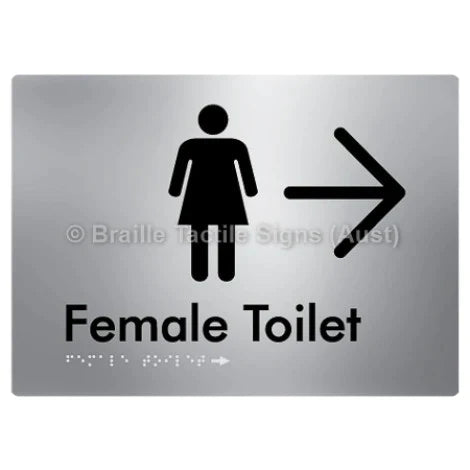 Female Toilet w/ Large Arrow - Braille Tactile Signs (Aust) - BTS01n->R-aliS - Fully Custom Signs - Fast Shipping - High Quality