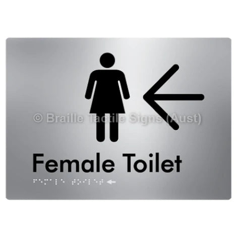 Female Toilet w/ Large Arrow - Braille Tactile Signs (Aust) - BTS01n->L-aliS - Fully Custom Signs - Fast Shipping - High Quality