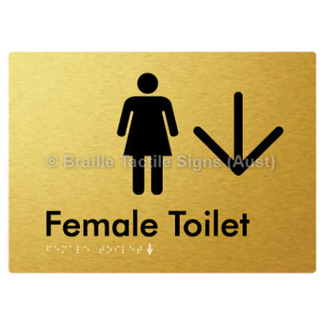 Female Toilet w/ Large Arrow - Braille Tactile Signs (Aust) - BTS01n->D-aliG - Fully Custom Signs - Fast Shipping - High Quality