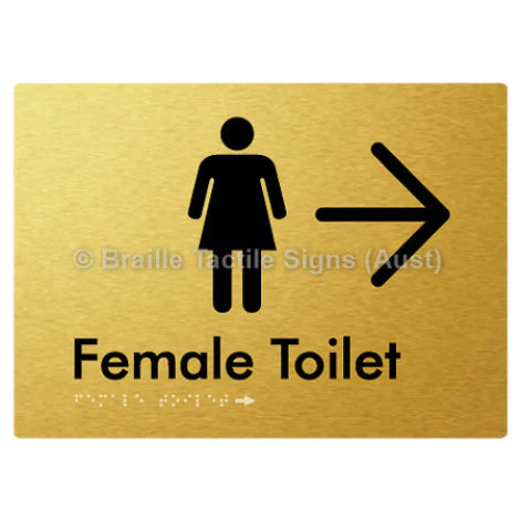 Female Toilet w/ Large Arrow - Braille Tactile Signs (Aust) - BTS01n->R-aliG - Fully Custom Signs - Fast Shipping - High Quality