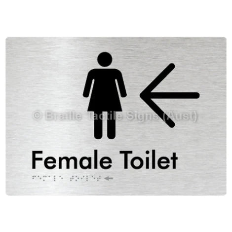 Female Toilet w/ Large Arrow - Braille Tactile Signs (Aust) - BTS01n->L-aliB - Fully Custom Signs - Fast Shipping - High Quality