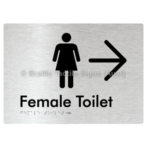 Female Toilet w/ Large Arrow - Braille Tactile Signs (Aust) - BTS01n->R-aliB - Fully Custom Signs - Fast Shipping - High Quality