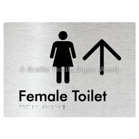 Female Toilet w/ Large Arrow - Braille Tactile Signs (Aust) - BTS01n->U-aliB - Fully Custom Signs - Fast Shipping - High Quality