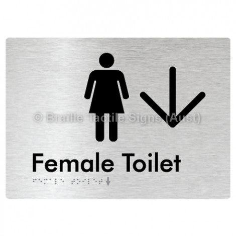 Female Toilet w/ Large Arrow - Braille Tactile Signs (Aust) - BTS01n->L-blu - Fully Custom Signs - Fast Shipping - High Quality