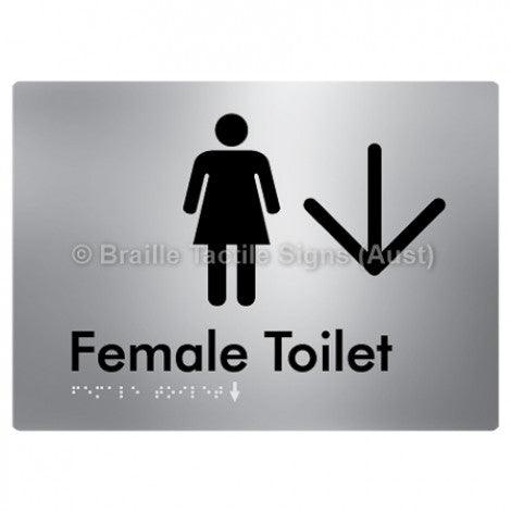 Female Toilet w/ Large Arrow - Braille Tactile Signs (Aust) - BTS01n->L-blu - Fully Custom Signs - Fast Shipping - High Quality