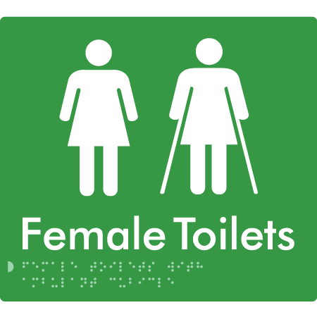 Braille Sign Female Toilets with Ambulant Cubicle - Braille Tactile Signs Aust. - BTS235-grn - Custom Signs - Fast Shipping - High Quality - Australian Made &amp; Owned