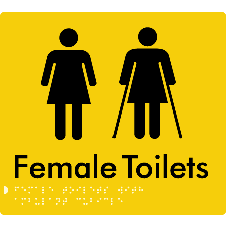 Braille Sign Female Toilets with Ambulant Cubicle - Braille Tactile Signs Aust. - BTS235-yel - Custom Signs - Fast Shipping - High Quality - Australian Made &amp; Owned