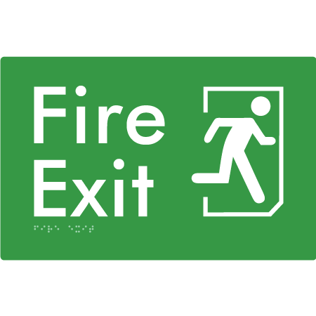 Braille Sign Fire Exit - Braille Tactile Signs Aust. - BTS107-grn - Custom Signs - Fast Shipping - High Quality - Australian Made &amp; Owned