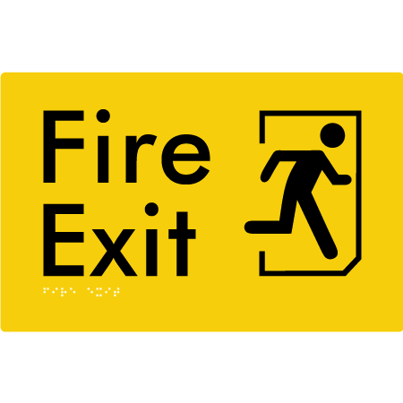 Braille Sign Fire Exit - Braille Tactile Signs Aust. - BTS107-yel - Custom Signs - Fast Shipping - High Quality - Australian Made &amp; Owned