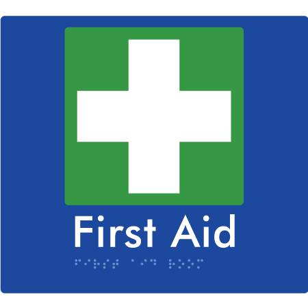 Braille Sign First Aid Room - Braille Tactile Signs Aust. - BTS76-blu - Custom Signs - Fast Shipping - High Quality - Australian Made &amp; Owned