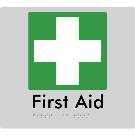 Braille Sign First Aid Room - Braille Tactile Signs Aust. - BTS76-slv - Custom Signs - Fast Shipping - High Quality - Australian Made &amp; Owned