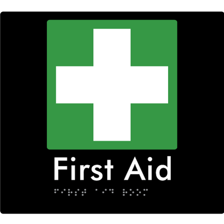 Braille Sign First Aid Room - Braille Tactile Signs Aust. - BTS76-blk - Custom Signs - Fast Shipping - High Quality - Australian Made &amp; Owned