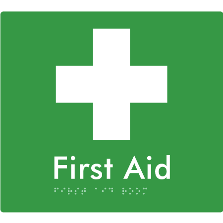 Braille Sign First Aid Room - Braille Tactile Signs Aust. - BTS76-grn - Custom Signs - Fast Shipping - High Quality - Australian Made &amp; Owned