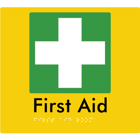 Braille Sign First Aid Room - Braille Tactile Signs Aust. - BTS76-yel - Custom Signs - Fast Shipping - High Quality - Australian Made &amp; Owned