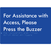 Braille Sign For Assistance With Access, Please Press The Buzzer - Braille Tactile Signs Aust. - BTS128-blu - Custom Signs - Fast Shipping - High Quality - Australian Made &amp; Owned