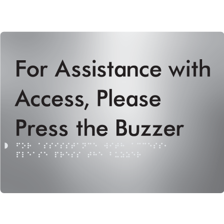 Braille Sign For Assistance With Access, Please Press The Buzzer - Braille Tactile Signs Aust. - BTS128-aliS - Custom Signs - Fast Shipping - High Quality - Australian Made &amp; Owned