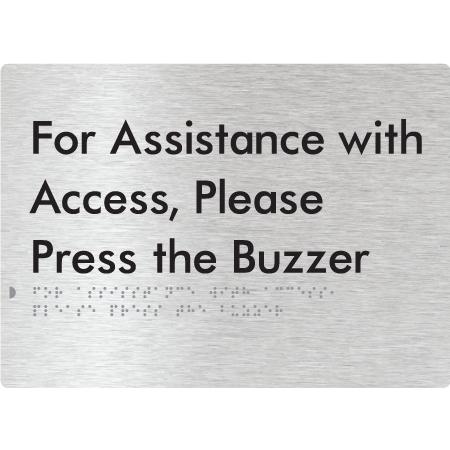 Braille Sign For Assistance With Access, Please Press The Buzzer - Braille Tactile Signs Aust. - BTS128-aliB - Custom Signs - Fast Shipping - High Quality - Australian Made &amp; Owned