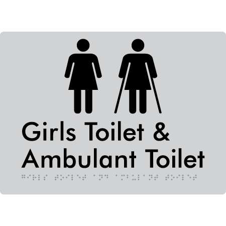 Braille Sign Girls Toilet & Ambulant Toilet - Braille Tactile Signs Aust. - BTS428-slv - Custom Signs - Fast Shipping - High Quality - Australian Made &amp; Owned