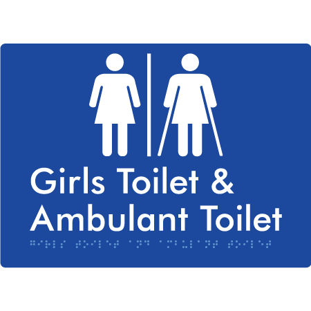 Braille Sign Girls Toilet & Ambulant Toilet with Air Lock - Braille Tactile Signs Aust. - BTS428-AL-blu - Custom Signs - Fast Shipping - High Quality - Australian Made &amp; Owned