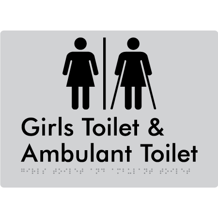 Braille Sign Girls Toilet & Ambulant Toilet with Air Lock - Braille Tactile Signs Aust. - BTS428-AL-slv - Custom Signs - Fast Shipping - High Quality - Australian Made &amp; Owned