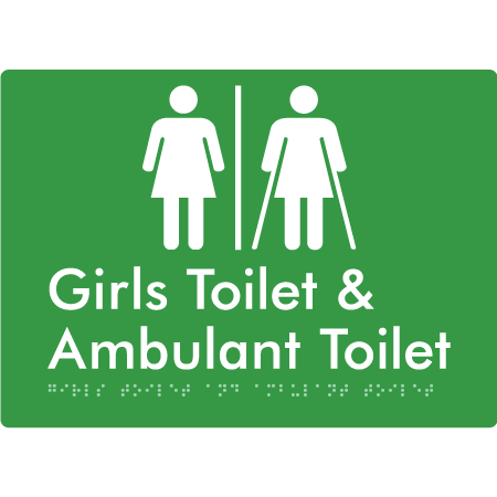 Braille Sign Girls Toilet & Ambulant Toilet with Air Lock - Braille Tactile Signs Aust. - BTS428-AL-grn - Custom Signs - Fast Shipping - High Quality - Australian Made &amp; Owned