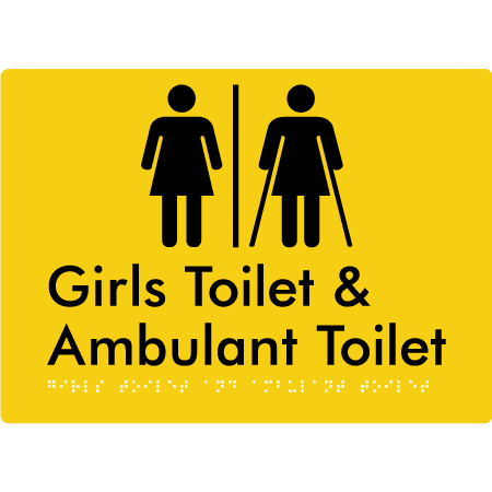 Braille Sign Girls Toilet & Ambulant Toilet with Air Lock - Braille Tactile Signs Aust. - BTS428-AL-yel - Custom Signs - Fast Shipping - High Quality - Australian Made &amp; Owned