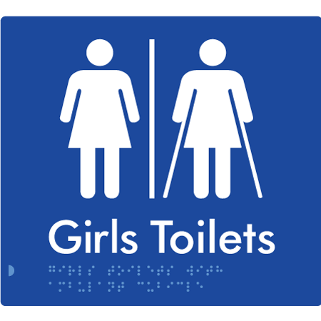 Braille Sign Girls Toilets with Ambulant Cubicle & Air Lock - Braille Tactile Signs Aust. - BTS426-AL-blu - Custom Signs - Fast Shipping - High Quality - Australian Made &amp; Owned