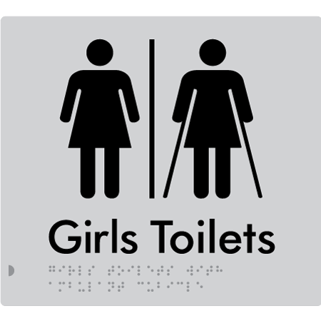 Braille Sign Girls Toilets with Ambulant Cubicle & Air Lock - Braille Tactile Signs Aust. - BTS426-AL-slv - Custom Signs - Fast Shipping - High Quality - Australian Made &amp; Owned