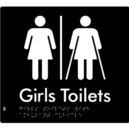 Braille Sign Girls Toilets with Ambulant Cubicle & Air Lock - Braille Tactile Signs Aust. - BTS426-AL-blk - Custom Signs - Fast Shipping - High Quality - Australian Made &amp; Owned