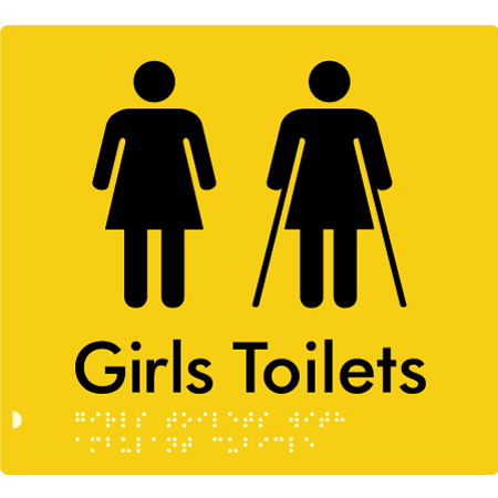 Braille Sign Girls Toilets with Ambulant Cubicle - Braille Tactile Signs Aust. - BTS426-yel - Custom Signs - Fast Shipping - High Quality - Australian Made &amp; Owned