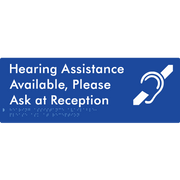 Braille Sign Hearing Assistance Available, Please Ask At Reception - Braille Tactile Signs Aust. - BTS412-blu - Custom Signs - Fast Shipping - High Quality - Australian Made &amp; Owned