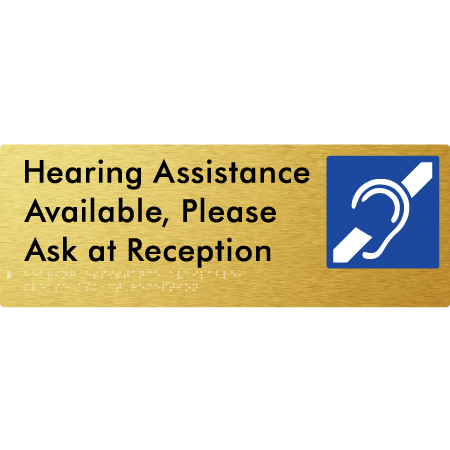 Braille Sign Hearing Assistance Available, Please Ask At Reception - Braille Tactile Signs Aust. - BTS412-aliG - Custom Signs - Fast Shipping - High Quality - Australian Made &amp; Owned