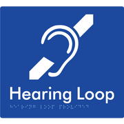 Braille Sign Hearing Loop Provided - Braille Tactile Signs Aust. - BTS350-blu - Custom Signs - Fast Shipping - High Quality - Australian Made &amp; Owned