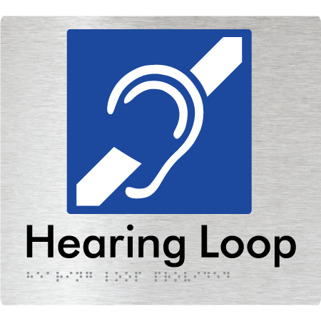 Braille Sign Hearing Loop Provided - Braille Tactile Signs Aust. - BTS350-aliB - Custom Signs - Fast Shipping - High Quality - Australian Made &amp; Owned