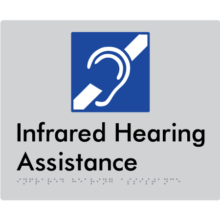 Braille Sign Infrared Hearing Assistance - Braille Tactile Signs Aust. - BTS405-slv - Custom Signs - Fast Shipping - High Quality - Australian Made &amp; Owned