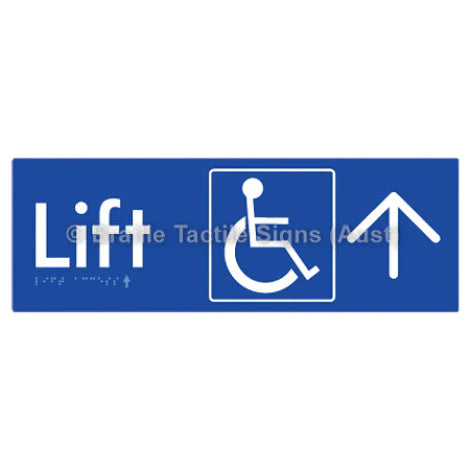 Braille Sign Lift Access w/ Large Arrow - Braille Tactile Signs (Aust) - BTS174->L-blu - Fully Custom Signs - Fast Shipping - High Quality - Australian Made &amp; Owned
