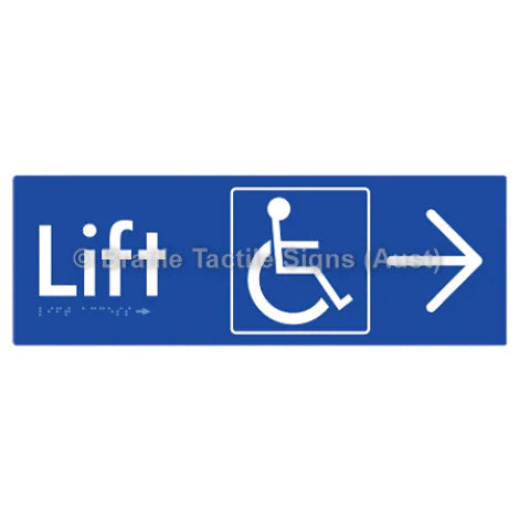 Braille Sign Lift Access w/ Large Arrow - Braille Tactile Signs (Aust) - BTS174->R-blu - Fully Custom Signs - Fast Shipping - High Quality - Australian Made &amp; Owned