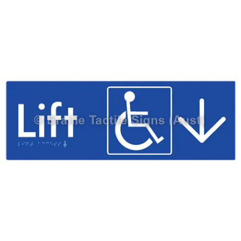 Braille Sign Lift Access w/ Large Arrow - Braille Tactile Signs (Aust) - BTS174->D-blu - Fully Custom Signs - Fast Shipping - High Quality - Australian Made &amp; Owned
