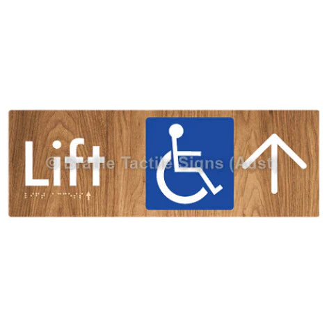 Braille Sign Lift Access w/ Large Arrow - Braille Tactile Signs (Aust) - BTS174->U-wdg - Fully Custom Signs - Fast Shipping - High Quality - Australian Made &amp; Owned